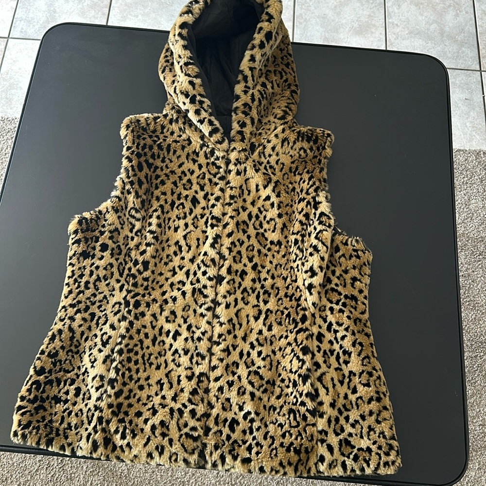 Leopard Faux Fur Reversible Hooded Vest